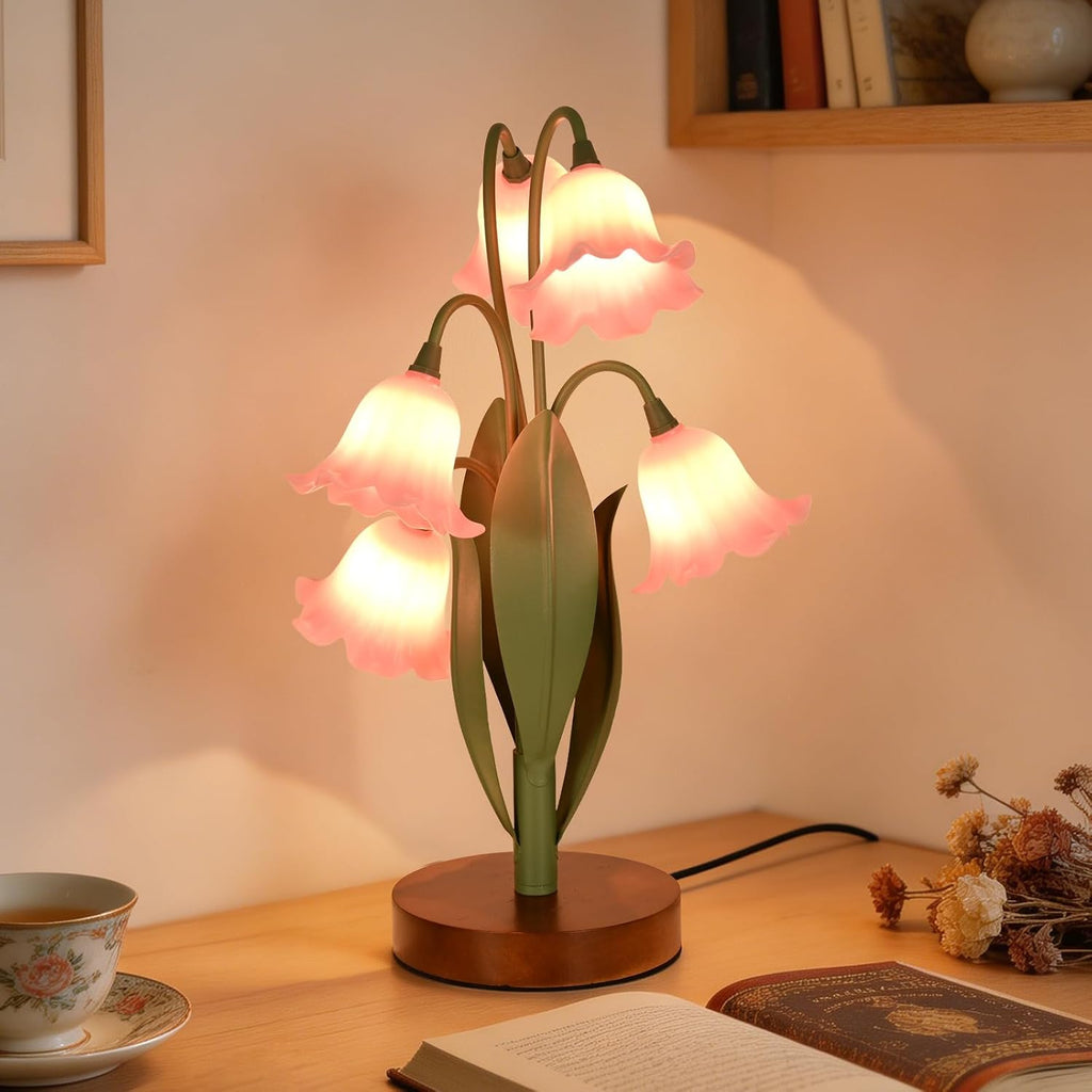 Flower Table Lamp for Bedroom, Cute Reading Light with 5 Wind Chime Grass Flower of The Valley, Desk Lamp Bedside Lamps for Nightstands…