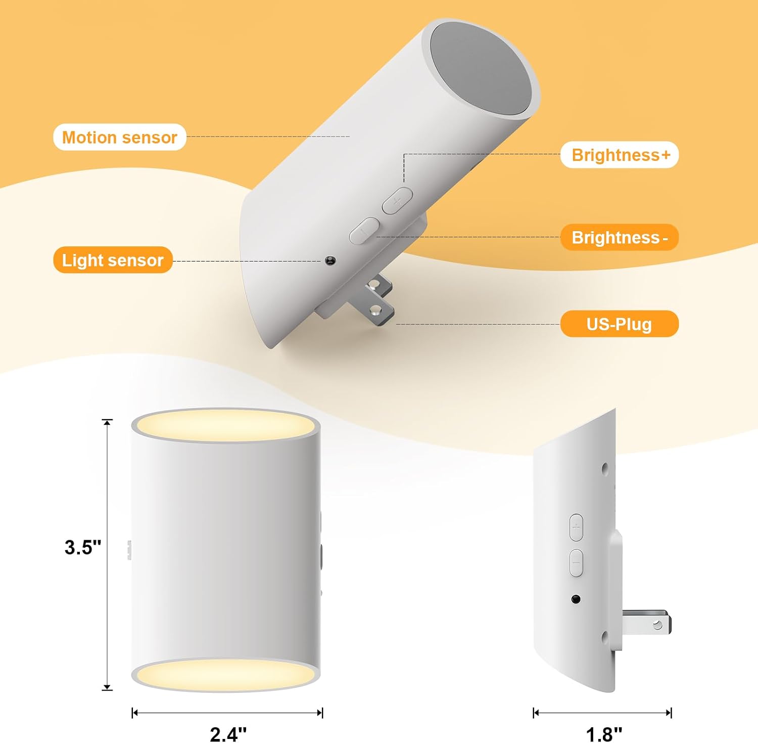 LED Night Light Plug into Wall with Motion Sensor & Dusk to Dawn Sensor, Soft White 3000K, 1-100LM Adjustable Brightness, Nightlights for…