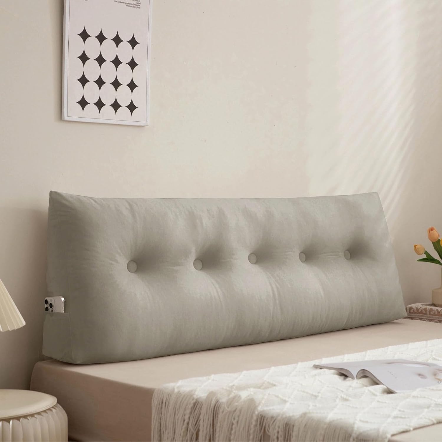 Wedge Pillows Headboard Twin XL for Dorm Light Grey Headboard Backrest Pillows for Sitting Up in Daybed and Bunk Beds Large Bolster…