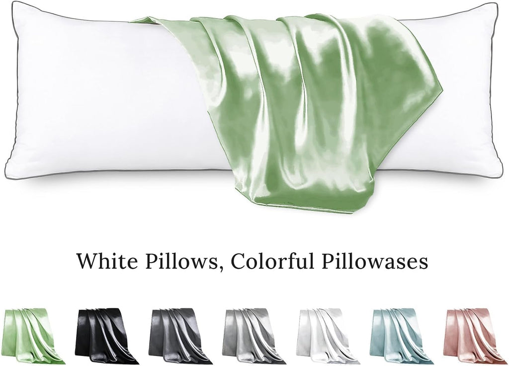 Huxmeyson Body Pillow with Satin Pillowcase, Body Pillow for Adults, Removable Cover, Green (20"x54") Green
