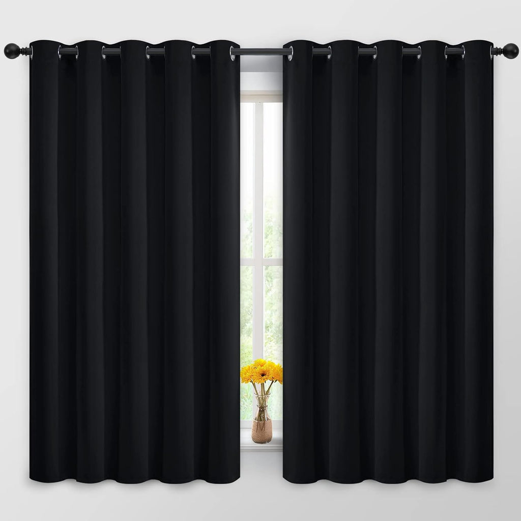 Yakamok Blackout Curtains Room Darkening Thermal Insulated Window Panels, Solid Grommet Top Drapes for Bedroom/Living Room(62Wx63L, Black…