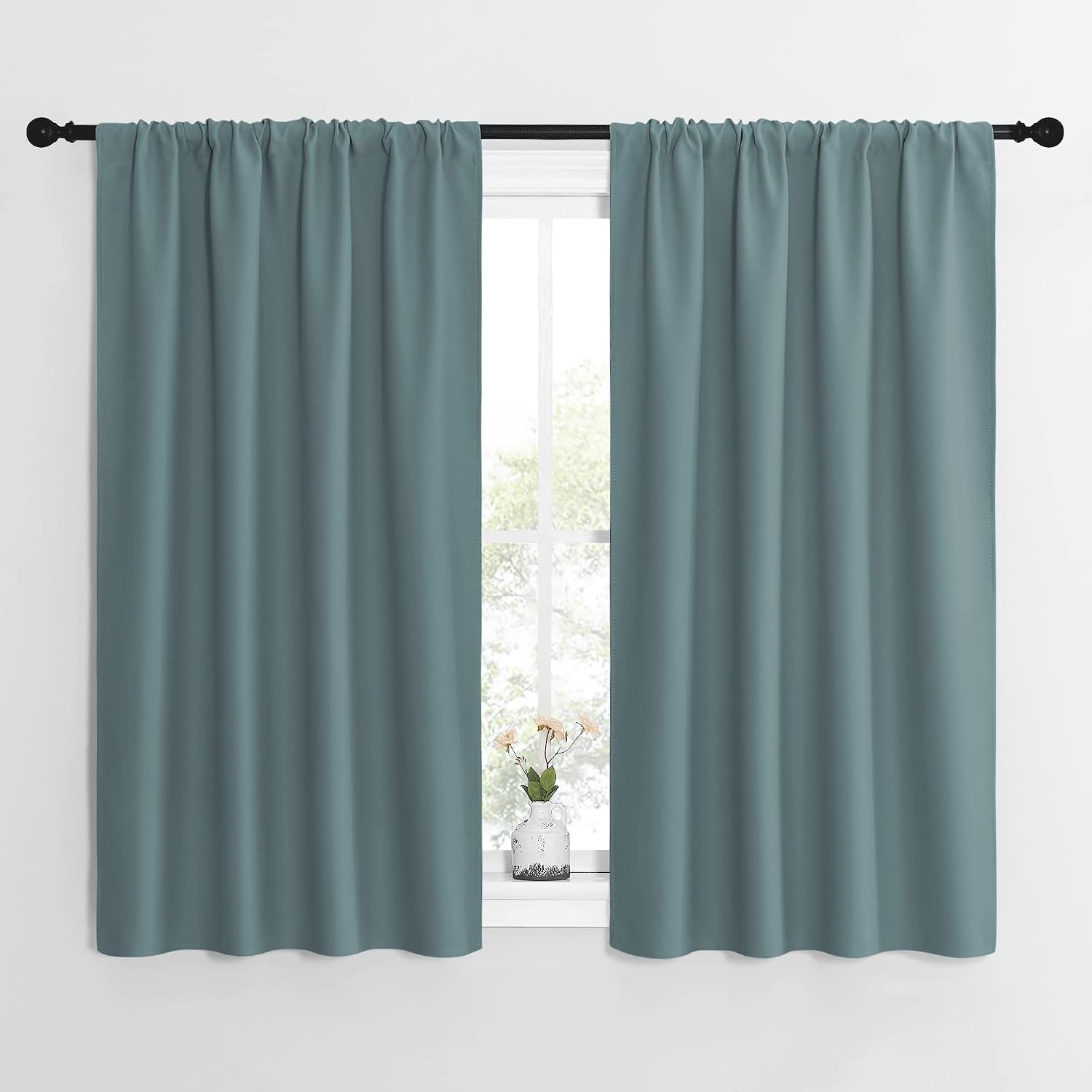 NICETOWN Greyish Blue Blackout Curtains Panels for Window, Thermal Insulated Rod Pocket Blackout Drapes/Draperies for Living Room (2…