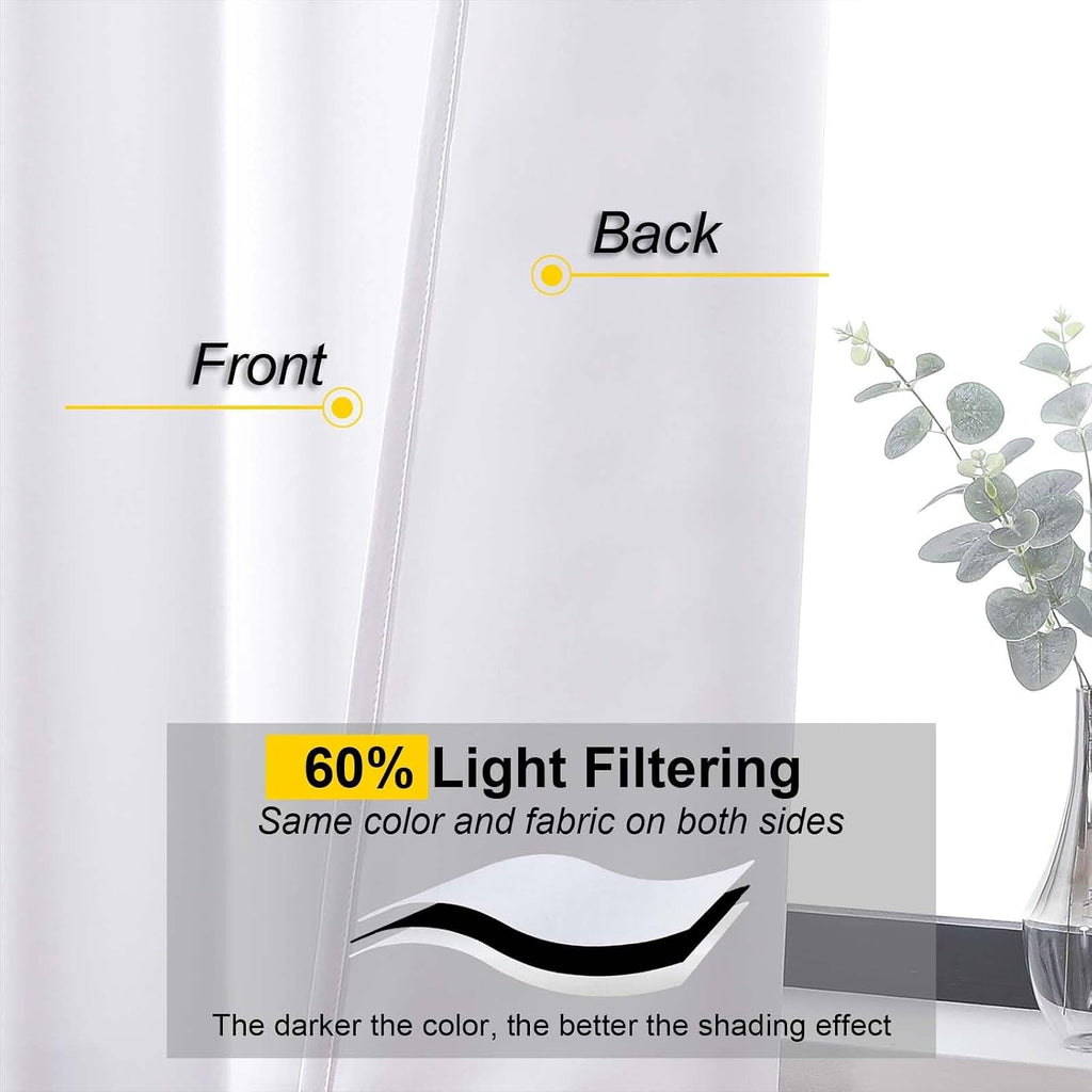 WelvetBLK White Curtains for Bedroom Living Room 96 Inches Long 2 Panels Set, Soft Solid Light Filtering Thermal Insulated Window Treatment…