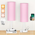 ZJOJO Table Lamp for Bedroom 2 Pack,18in Bedside Lamps with 3 Way Dimmable Rocker Switch & AC Outlet, Nightstand Desk Lamp with Pink…