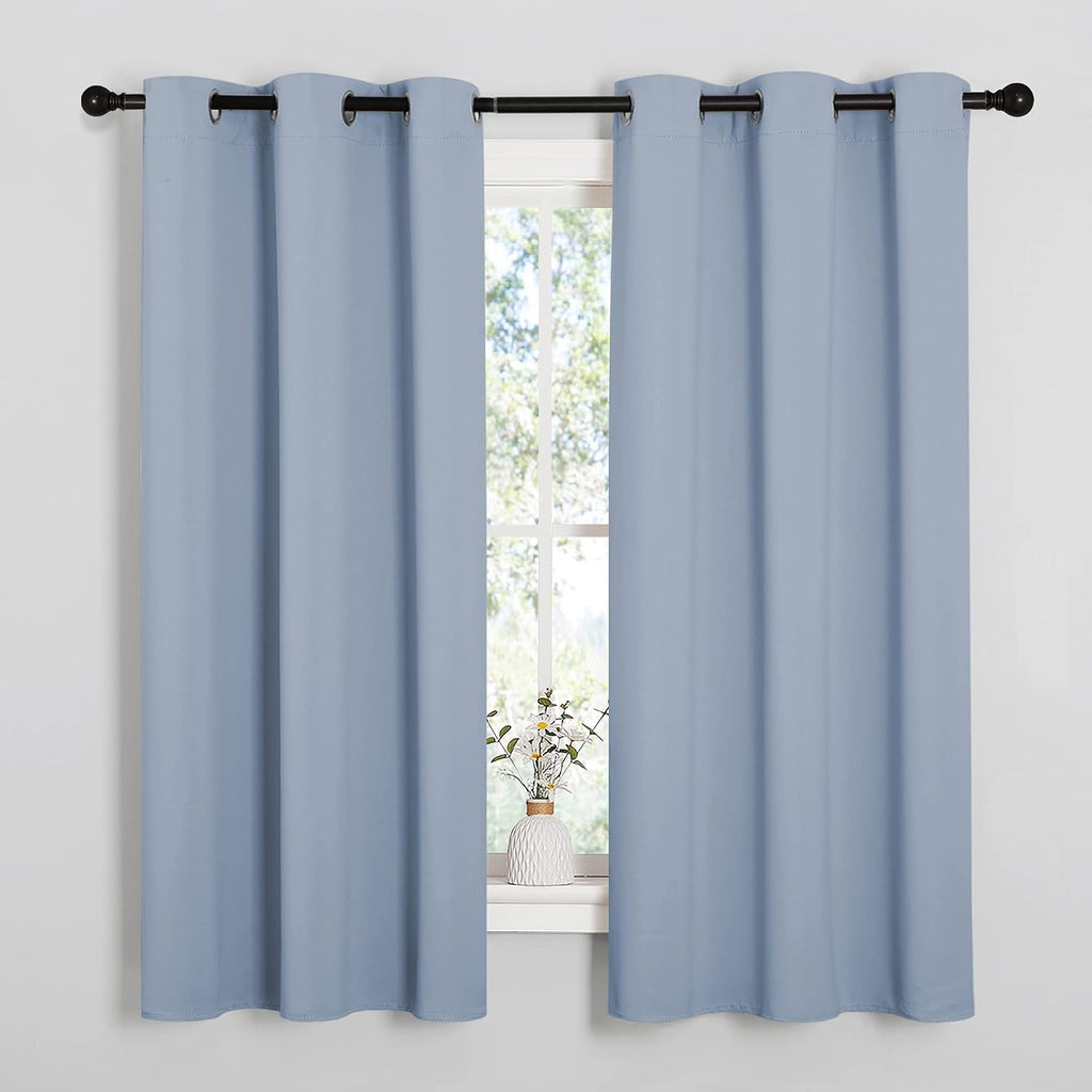 NICETOWN Vintage Blue Blackout Curtains 45 inches Length for Cafe, 2 Panels, 34" Wide, Thermal Insulated Decoration Drapes for Small Window