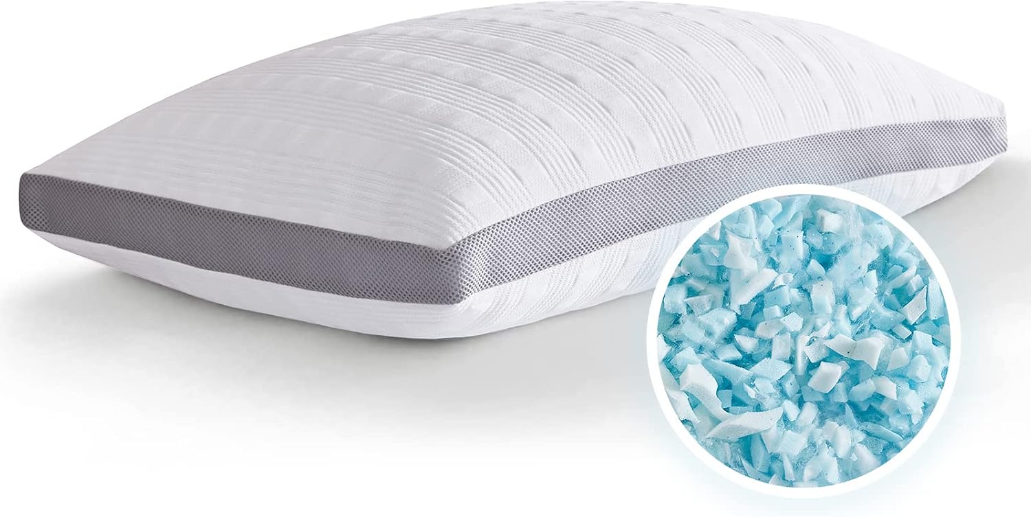 Meoflaw Cooling Queen Size Pillow, Shredded Memory Foam, Supports Back & Side Sleepers, Adjustable with Washable Cover