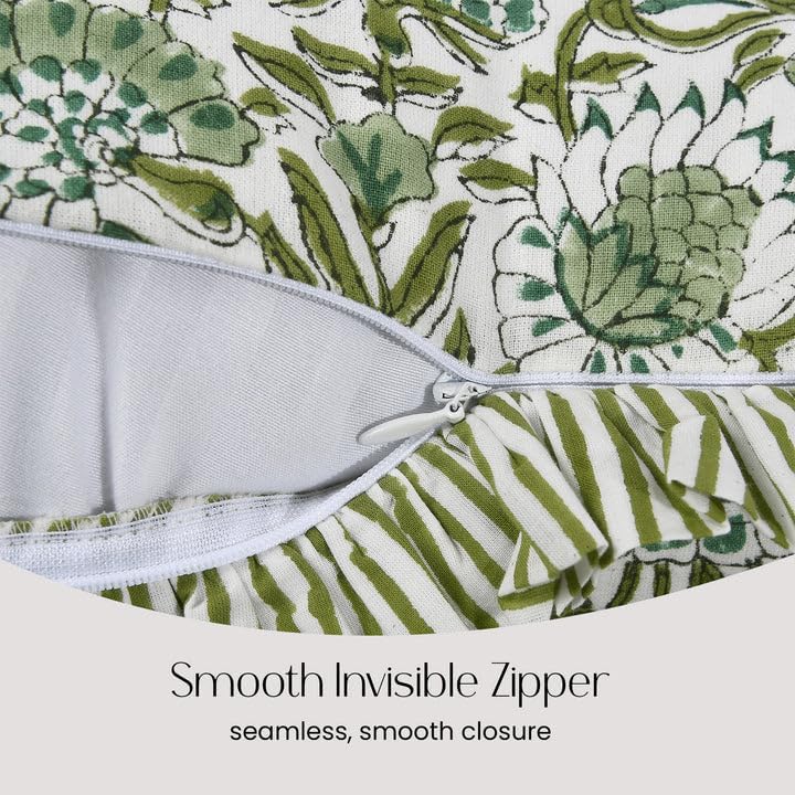 Cottonprintclub CPC Hand Block Print Agate Green Ruffle Sham Pillow Cover 20" x 12" inch Hidden Zipper Decorative Pillowcase for Couch, Bed…