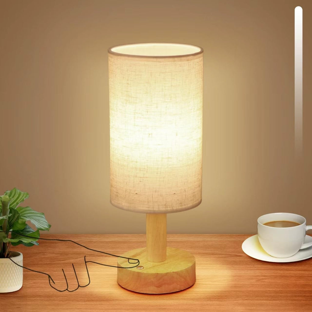 Rechargeable Cordless Touch Table Lamp with Stepless Dimming, Natural Wood Base&Linen Shade, Small Battery Wireless Ambient Night Light for…