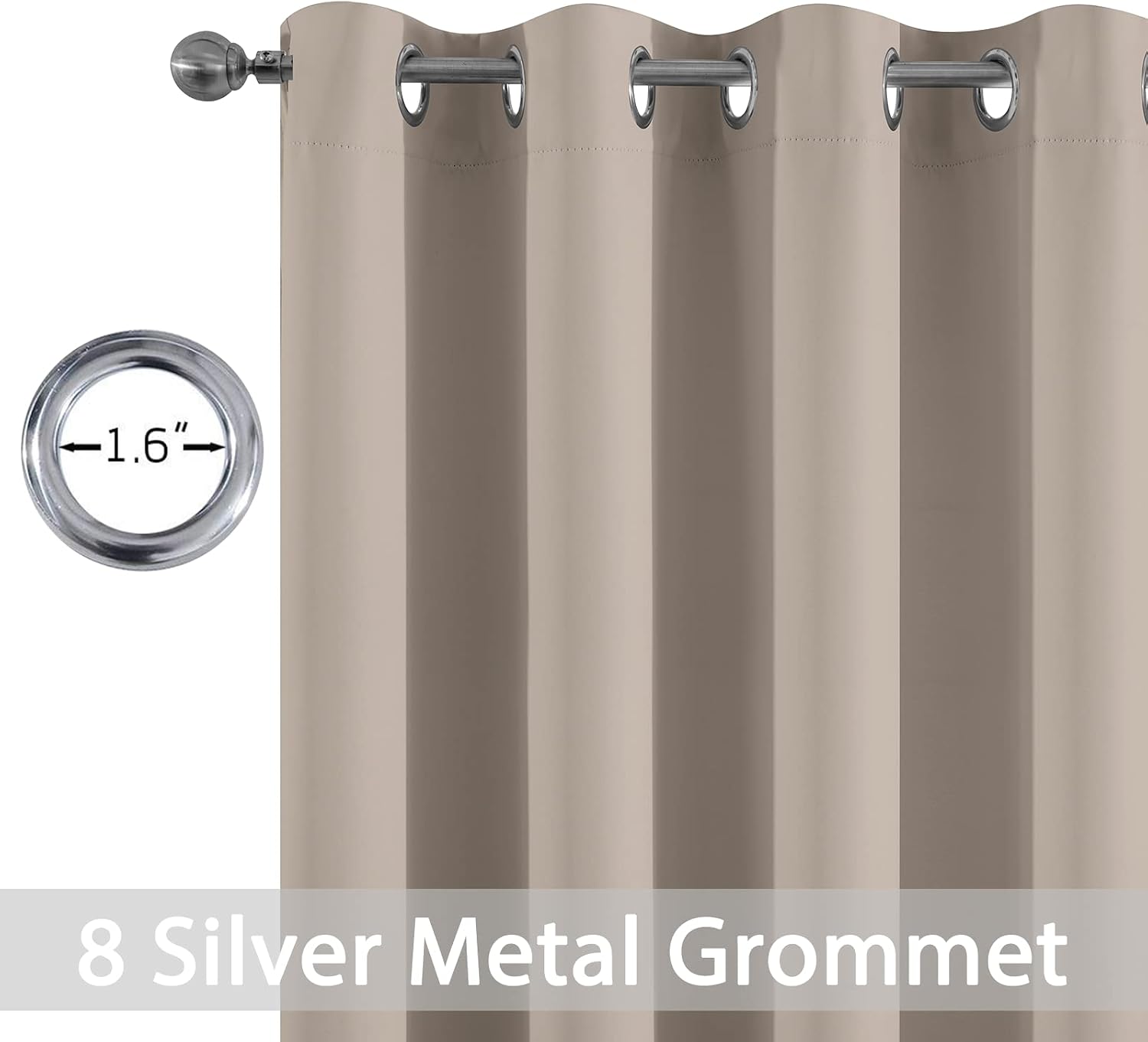 Yakamok Room Darkening Blackout Curtains Thermal Insulated Grommet Curtain Panels for Bedroom, 52W x 84L, Natural, 2 Panels