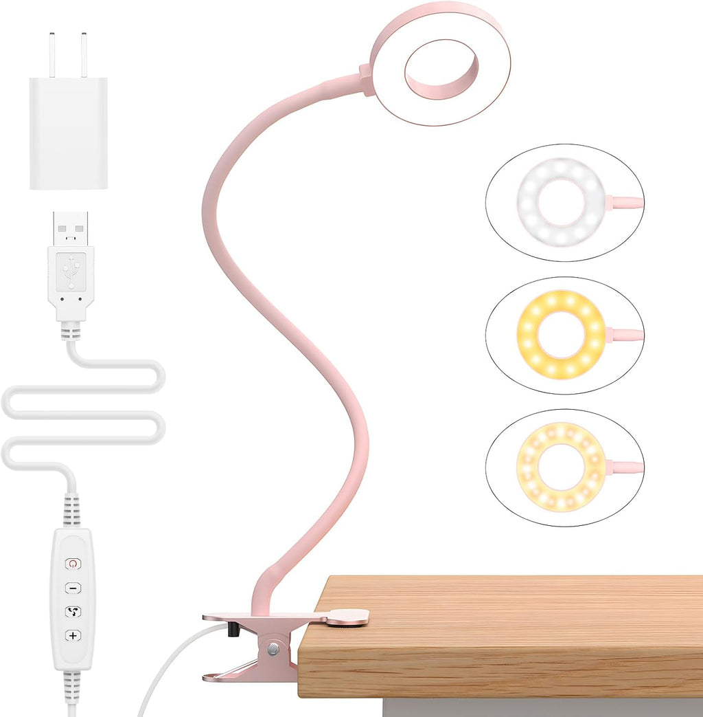 iZell Desk Lamp, [3 Color Modes & 10 Brightness] LED Reading Light with Clamp, Silicone Flexible Arm Book Light for Kids Reading Book in Be…
