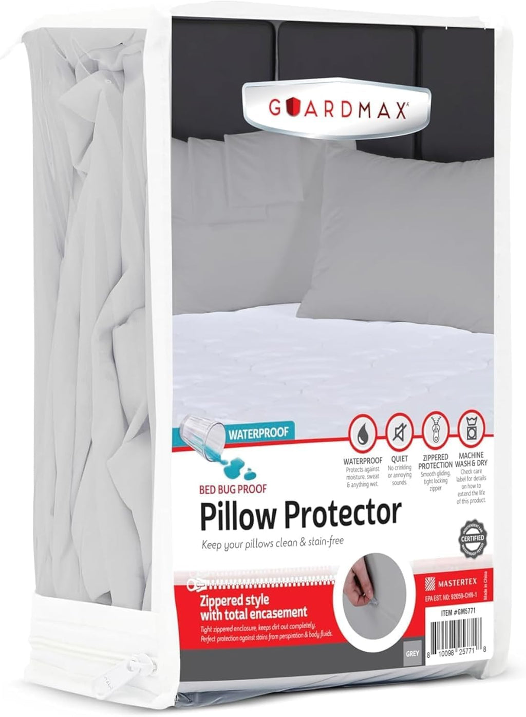 Guardmax Waterproof Pillow Protector Grey Standard Size - Zippered Bed Bug Pillow Protector 6 Pack - Hypoallergenic Pillow Case Cover…