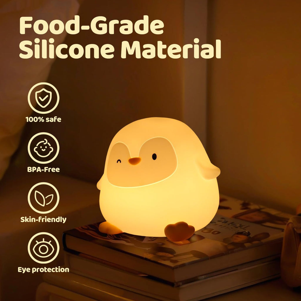 Rytinazzz Silicone Night Light for Kids, 50H Long Battery Penguin Lamp, Gift for Kids, Rechargeable Tap Control, Soft Dimmable Bedside…