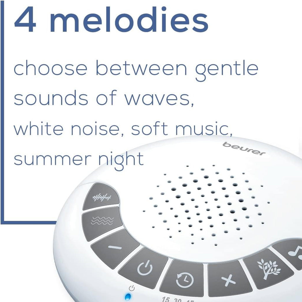 Beurer White Noise Machine with 4 Soothing Sounds | Sound Machine with Auto Shut-Off Sleep Timer | Portable White Noise Machine for…