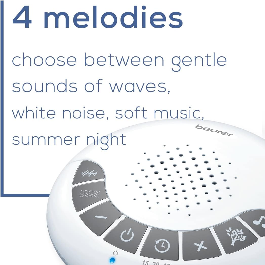 Beurer White Noise Machine with 4 Soothing Sounds | Sound Machine with Auto Shut-Off Sleep Timer | Portable White Noise Machine for…
