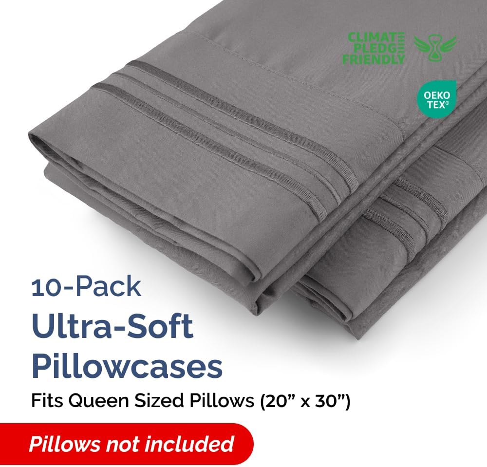 Queen Pillow Cases Set of 10 - Ultra Soft Hotel Quality Pillowcase Covers - Comfy, Cozy & Wrinkle Free - Shrink, Stain and Fade Resistant…