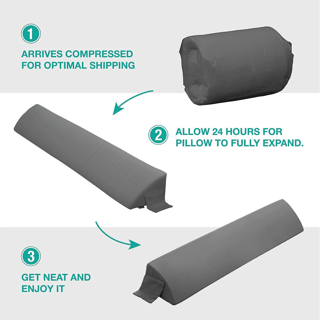 Vekkia Queen Bed Wedge Pillow for Headboard Gap, 0–6" Gap Filler with Side Pockets & Washable Cover, Gray 60"x10"x6"