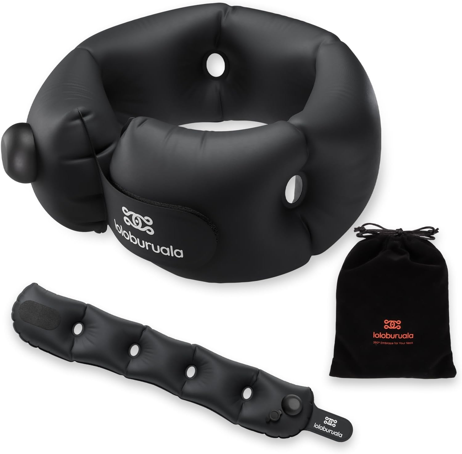 Inflatable Neck Pillow, Portable Travel Neck Pillow Airplane, Storable Black Neck Pillows Travel with Washable Cover, Adjustable Air-Fill…