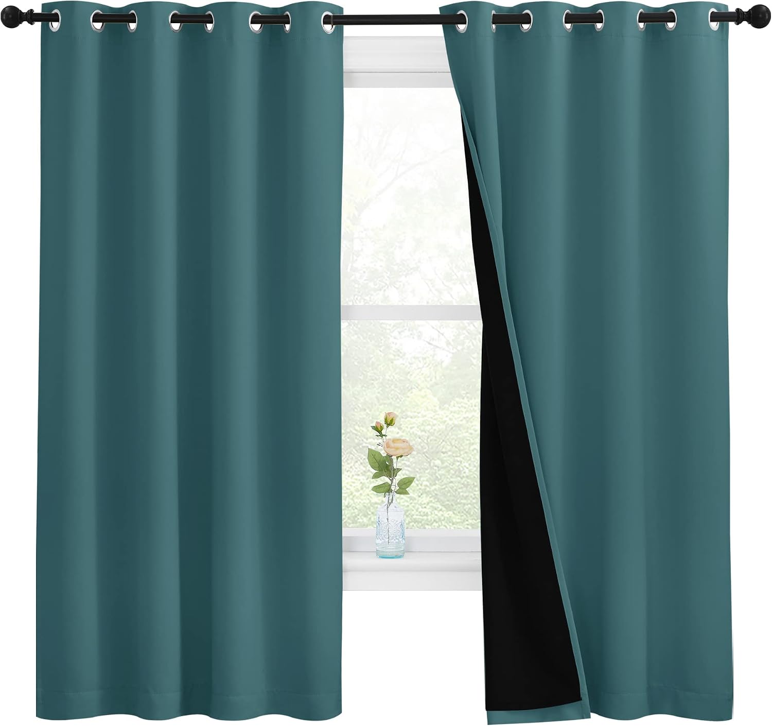 Nicetown 100% Blackout Curtain Panels, Thermal Insulated Black Liner Curtains for Nursery Room, Noise Reducing and Cold Blocking Drapes for…