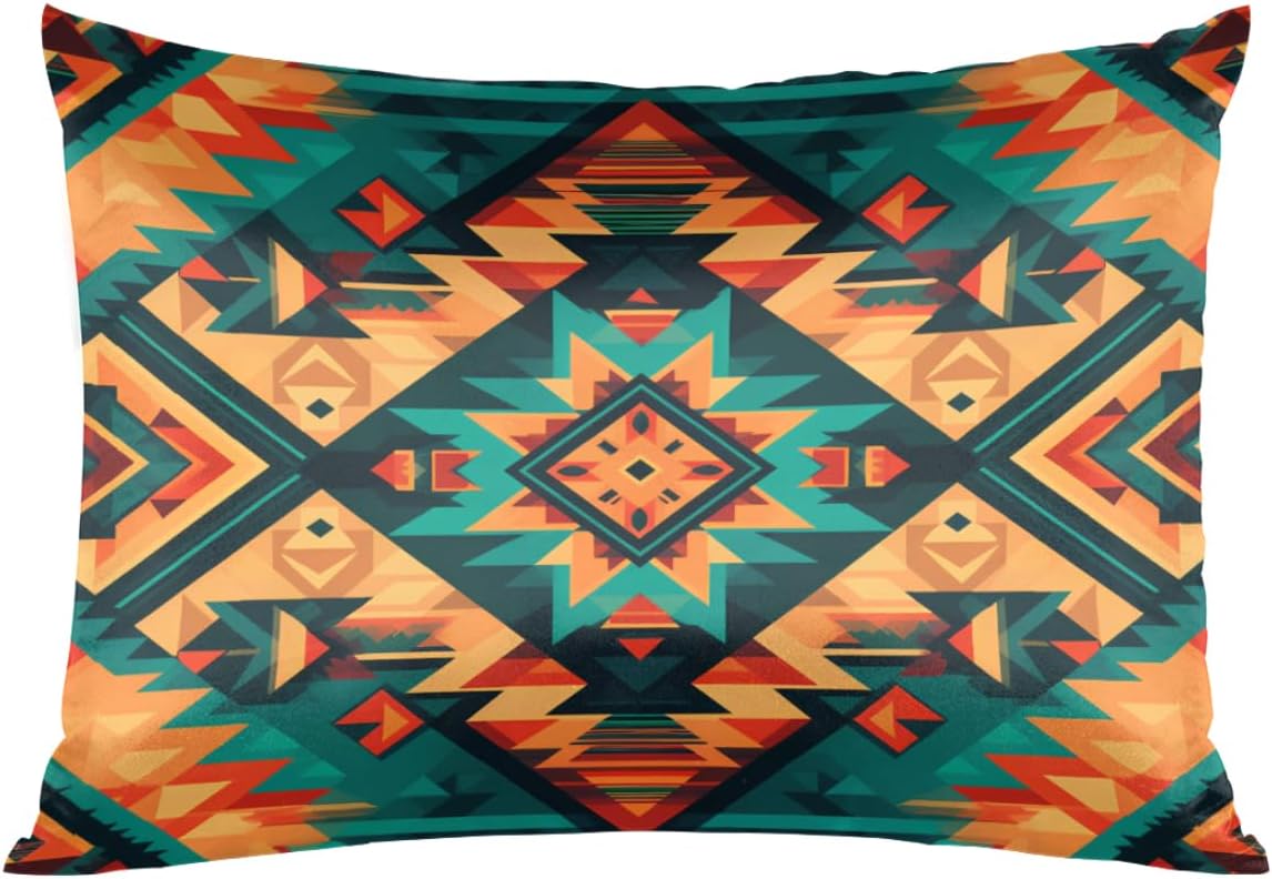Aztec Theme Satin Silk Pillowcase for Hair and Skin Aztec Western Pillow Cases King Size Soft Silk Pillow Case with Envelope Closure…