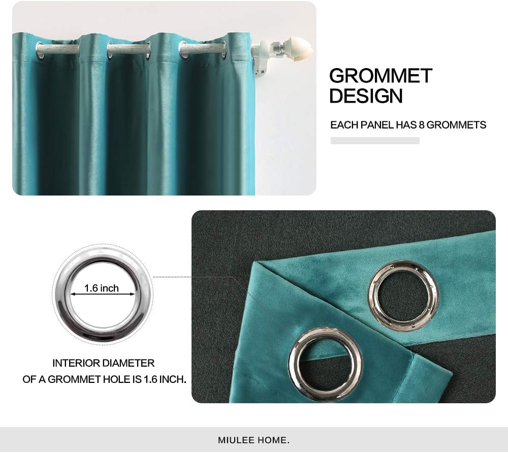 MIULEE 2 Panels Blackout Velvet Curtains Solid Soft Grommet Teal Curtains Thermal Insulated Soundproof Room Darkening…