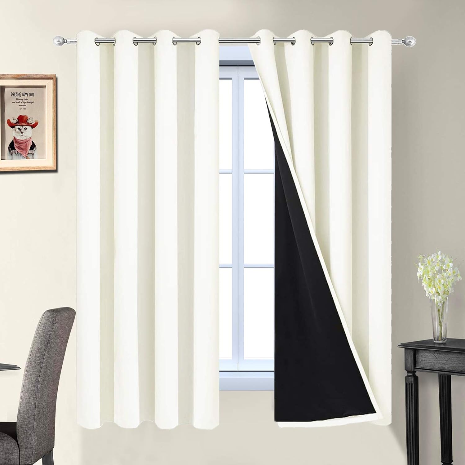 Yakamok 100% Blackout Curtains with Black Liners, Solid Home Decor Thermal Insulated Full Blackout 2-Layer Lined Drapes, Energy Efficiency…