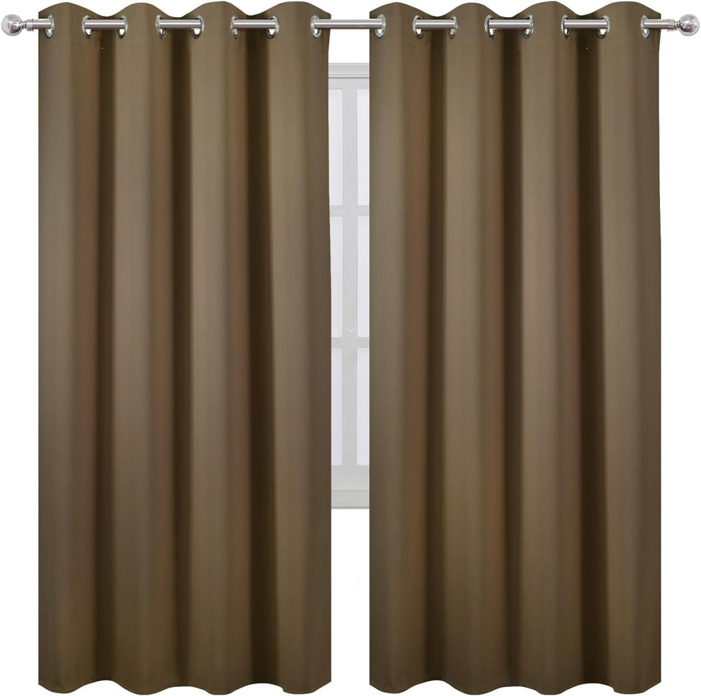 Lemomo Blackout Curtains 66 x 72 Inch Long Brown Curtains Set of 2 Panels Room Darkening Curtains for Bedroom and Living Room 72 Inch silver