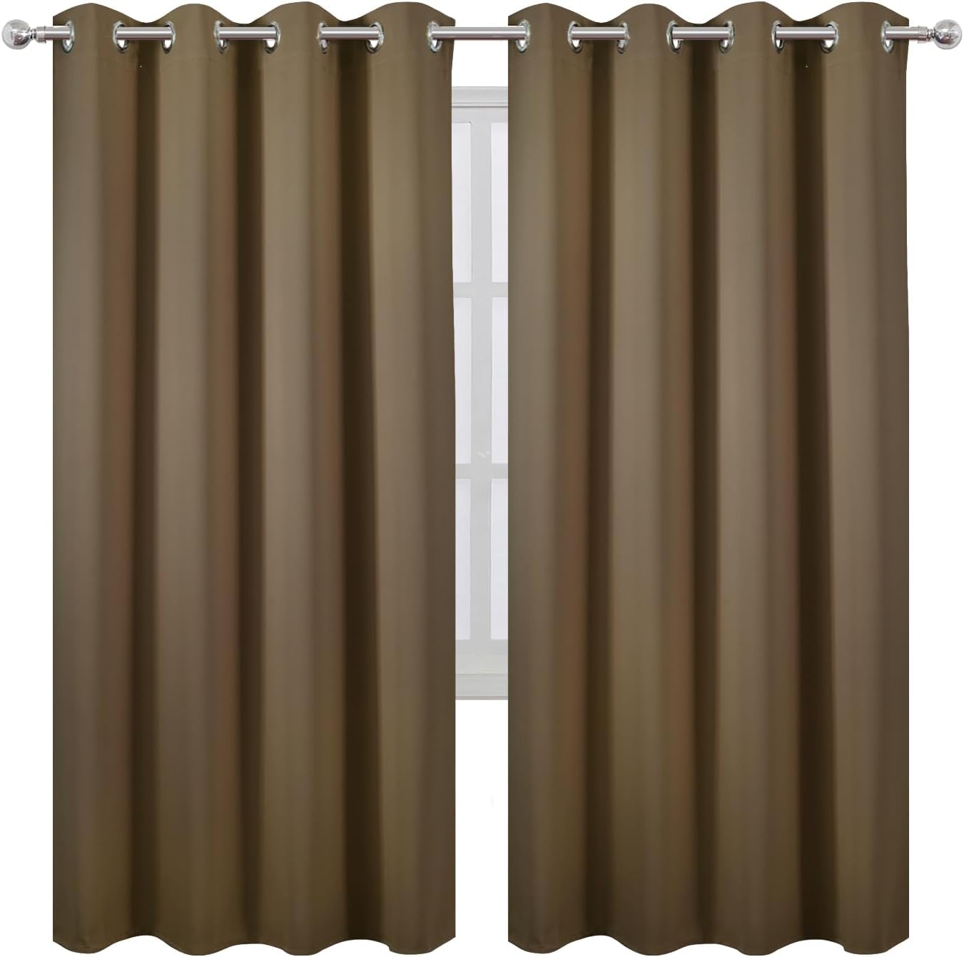 Lemomo Blackout Curtains 66 x 72 Inch Long Brown Curtains Set of 2 Panels Room Darkening Curtains for Bedroom and Living Room 72 Inch silver