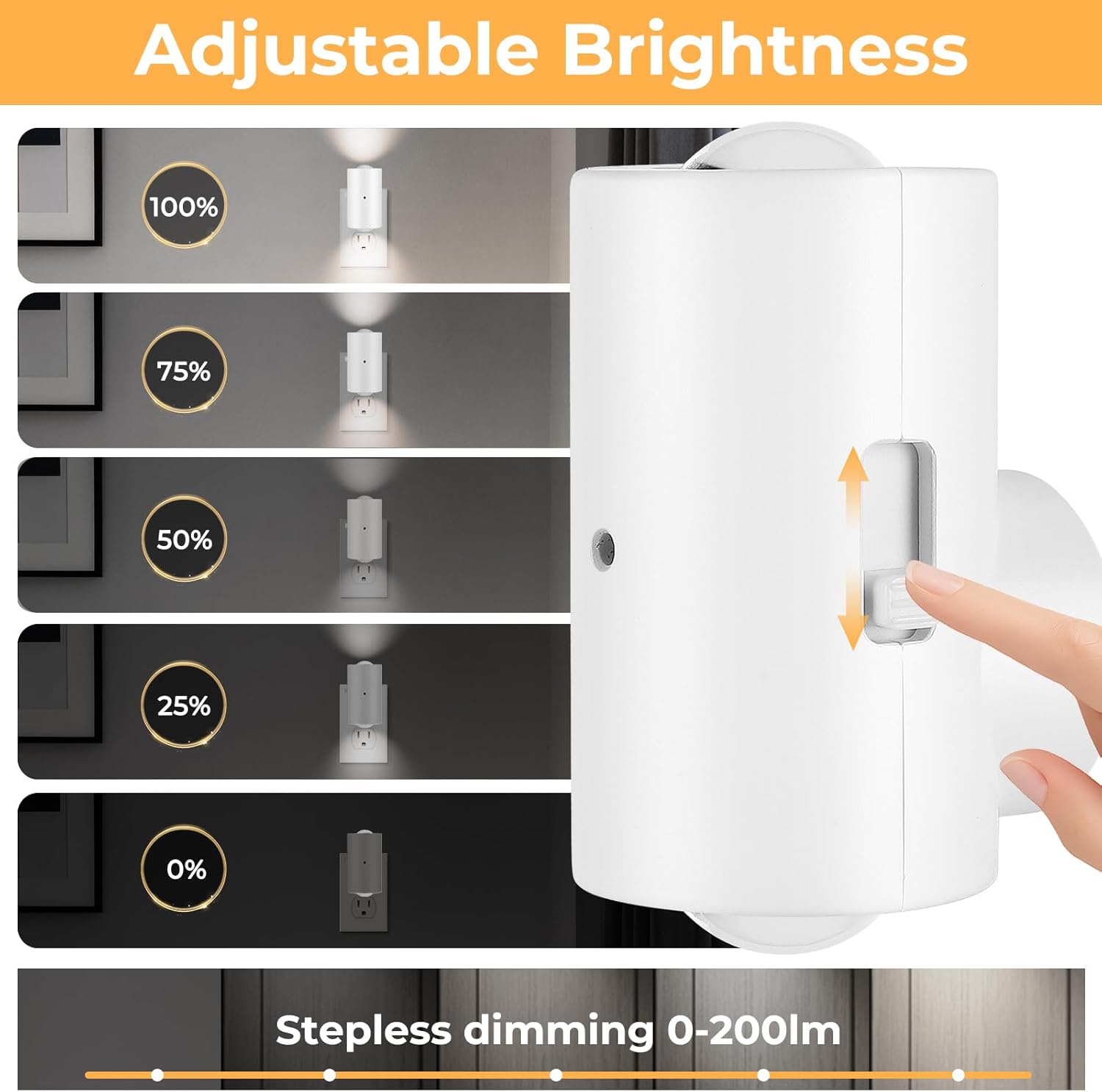 4 Pack Small LED Night Light, Dimmable Plug-in with Dusk to Dawn Auto On/Off, 5000K Daylight Adjustable Brightness (0-200LM), 180°…