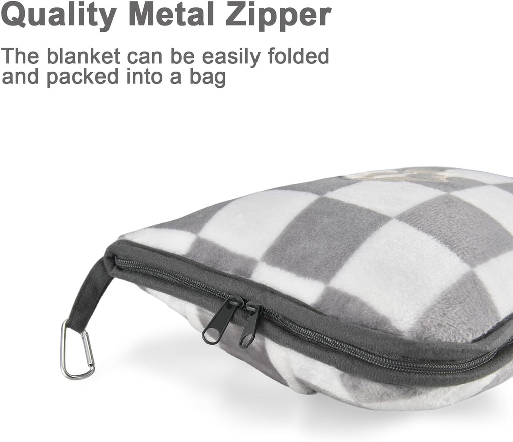 JungleStar Travel Blanket and Pillow Compact, Soft 2 in 1 Airplane Blanket with Soft Bag Pillowcase, Hand Luggage Sleeve and Backpack Clip (…