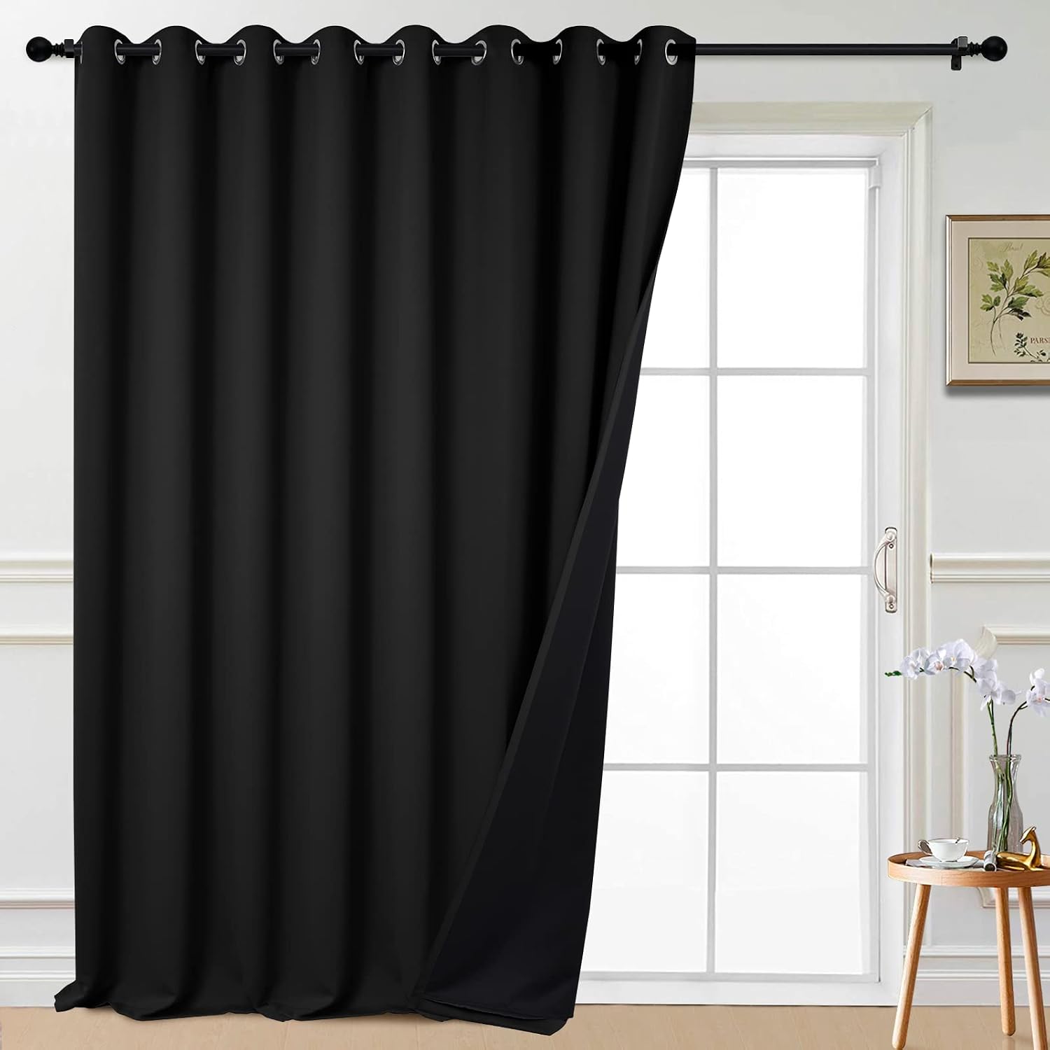 Yakamok 100% Blackout Thermal Insulated Grommet Curtains, Noise Reducing Barrier Panel for Sliding Glass Door, 2 Thick Layers Heat Full…