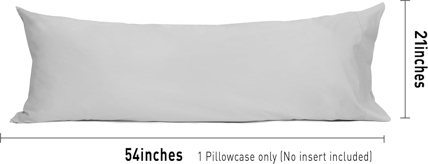 Sunflower Body Pillowcase 100% Cotton Long Pillow Cover/Case Envelope Closure 1 Pack, 20×54 inches Ash, Soft and Breathable