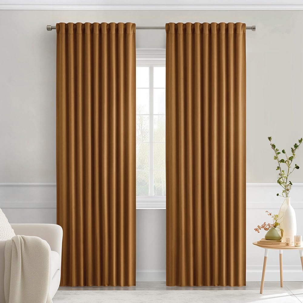 Miulee Golden Brown Back Tab Blackout Curtains 90 Inches Long 2 Panels Set for Living Room Bedroom Privacy, Rod Pocket/Pinch Pleat Thermal…