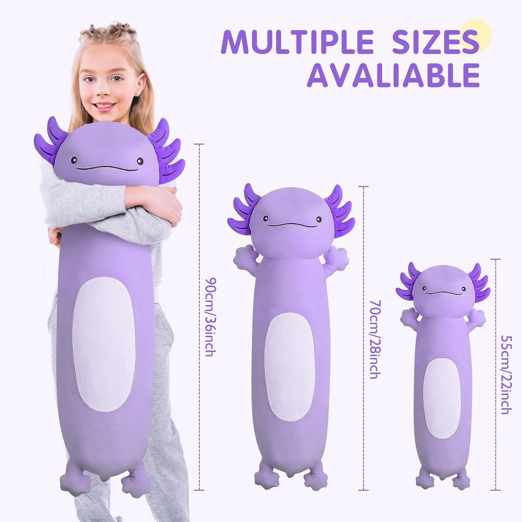 Dalmao 36 inch Cute Giant Purple Axolotl Plush Soft Body Pillow, Large Squishy Plushies Axolotl Stuffed Animals Toy, Gifts for Kids Boys…