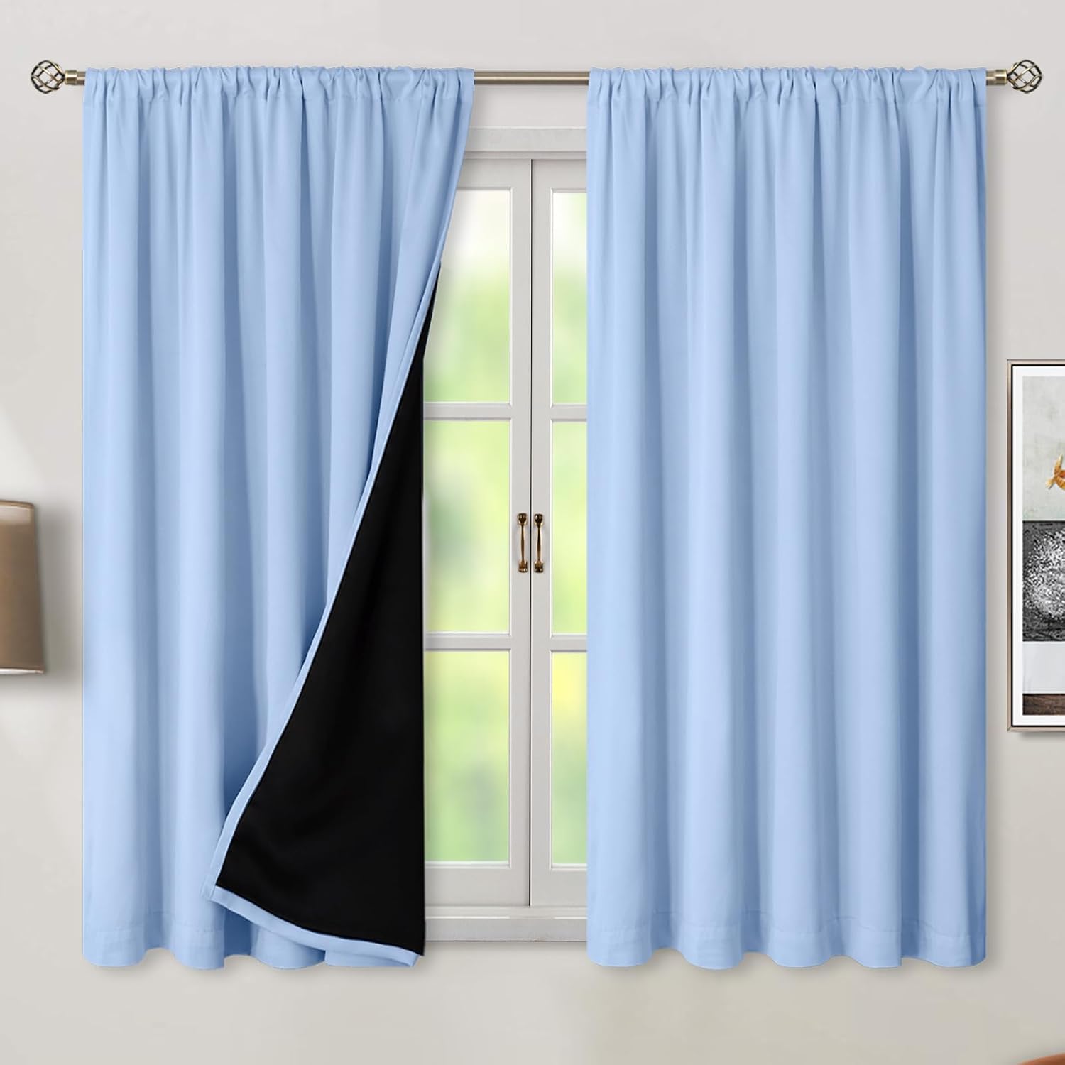 BGment Full Blackout Curtains with Liner Thermal Curtains 54 Inches Long, Rod Pocket and Back Tab Double Layer Room Darkening Window…
