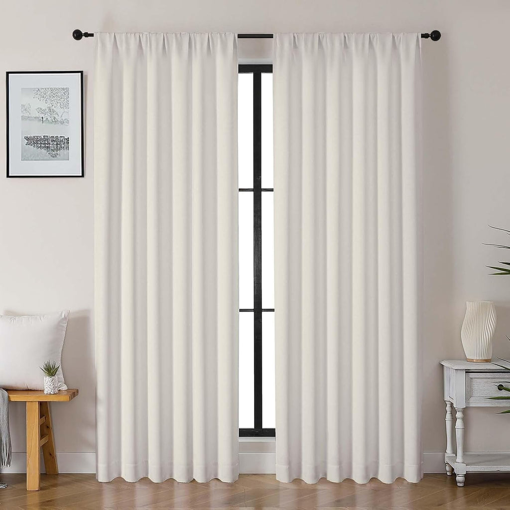 Gwine Natural Light Filtering Curtains for Bedroom 90 inches Long 2 Panels Set, Solid Noise Reducing Thermal Insulated Light Filtering…