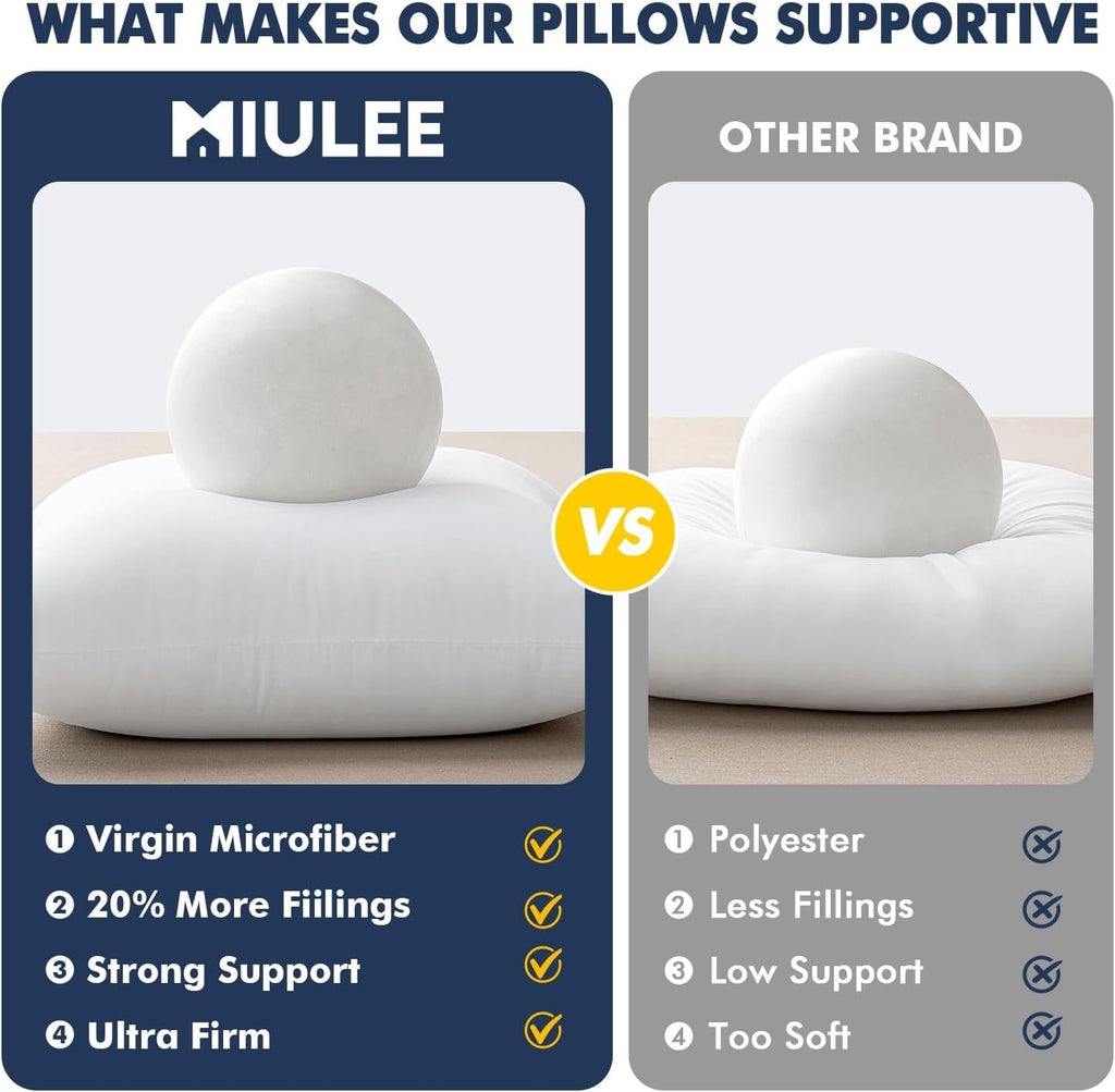 Miulee Pillows Standard Size Set of 2, Pack of 2 20x26 Inch 100% Virgin Fiber Filling Bed Couch Pillows White