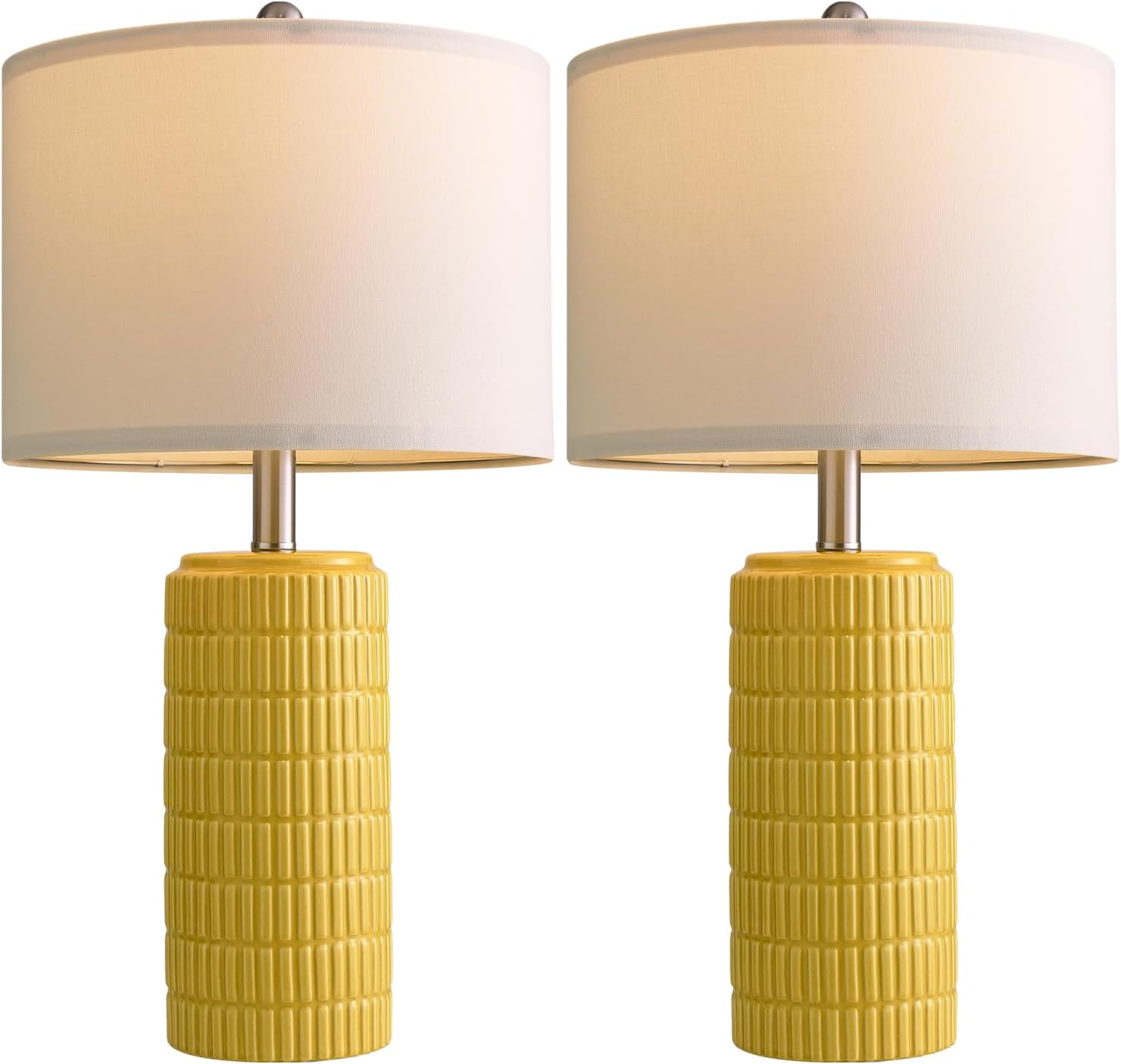 PoKat 23" Yellow Table Lamps Set of 2, Modern Living Room End Table Lamps Decor, Ceramic Lamps for Living Room, Contemporary Nightstand…