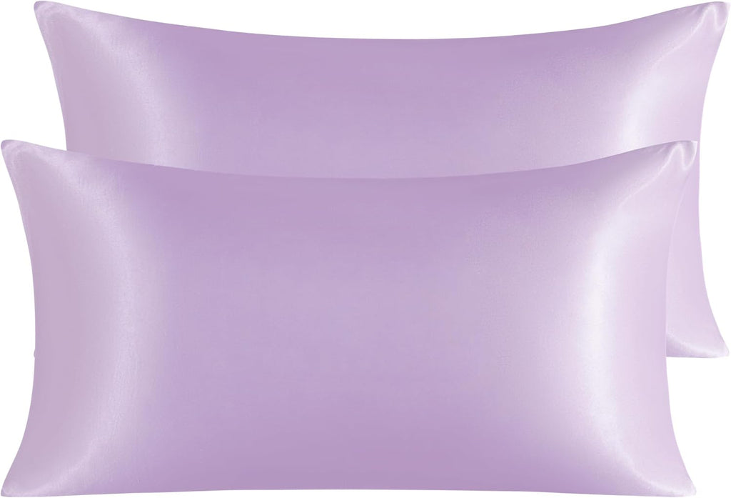 Ntbay 2 Pack Satin King Pillowcases for Hair and Skin, Luxurious and Silky Pillow Cases with Envelope Closure, 20x40 Inches, Light Purple 2…