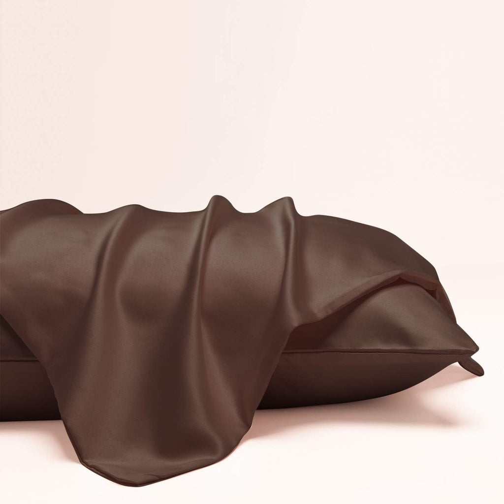 Ntbay Zippered Satin Pillow Cases for Hair and Skin, Luxury King Hidden Zipper Pillowcases Set of 2, 20x36 Inches, Dark Brown 36 Inches