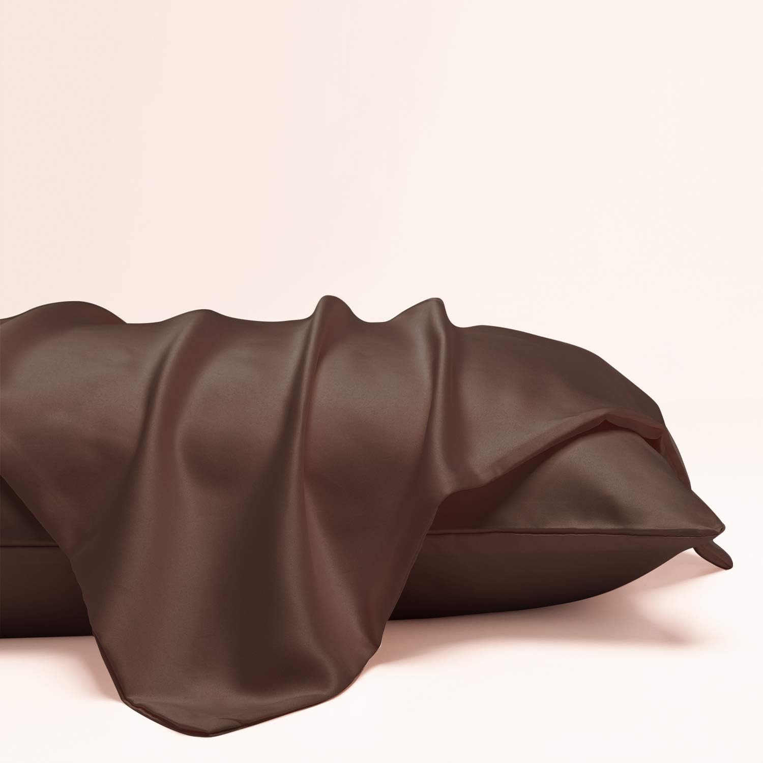 Ntbay Zippered Satin Pillow Cases for Hair and Skin, Luxury Standard Hidden Zipper Pillowcases Set of 2, 20x26 Inches, Dark Brown 26 Inches