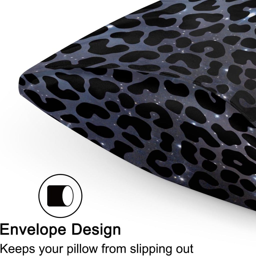 Galaxy Black Skin Leopard Satin Silk Pillowcase for Hair and Skin Pillow Cases King Size Soft Silk Pillow Case with Envelope Closure…