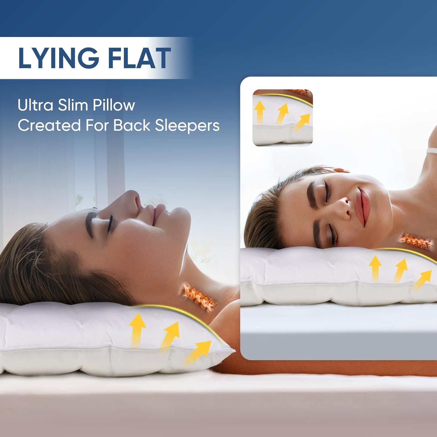 MINUPWELLHome MINUPWELL 2 Packs Ultra Flat Pillows for Sleeping Thin, 7D High Support 2.5 inch Height Ultra Thin Pillows, Bed Pillows f…