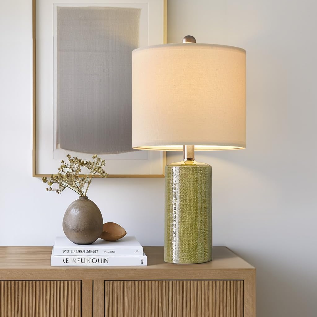 G-SAFAVA 20.25" Small Single Table Lamp for Bedroom Modern Ceramic Nightstand Lamp Farmhouse Bedside Lamp Boho Living Room End Side Table…