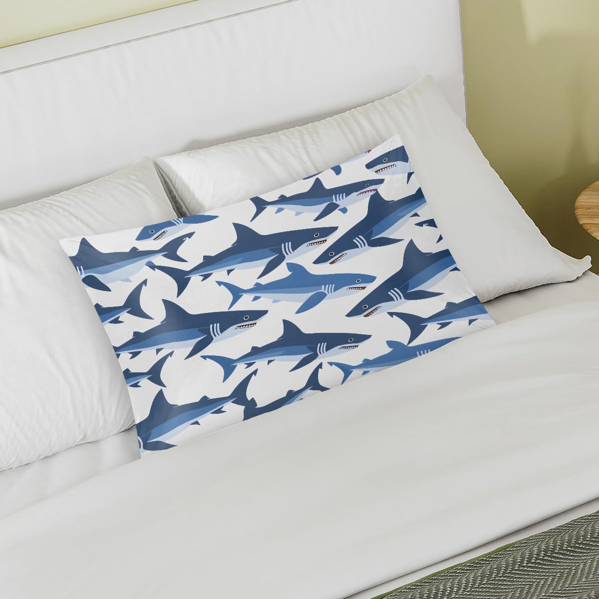 Shark Blue Animal Satin Silk Pillowcase for Hair and Skin Pillow Cases Queen Size Soft Silk Pillow Case with Envelope Closure Print Satin…