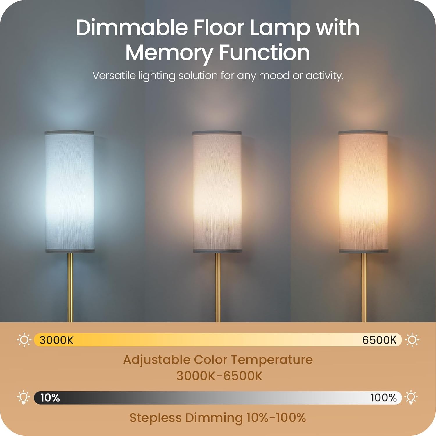 Dimmable Floor Lamp for Living Room with Remote and Foot Switch, Corner Floor Lamp, 64.4'' Standing Tall Lamp, 10W 900LM LED Bulb…