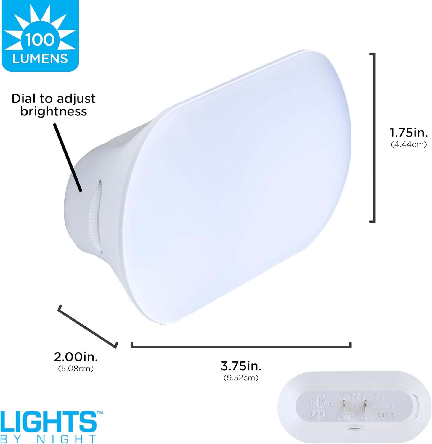 Lights By Night Mini Bright Night Light, Plug-in, Dusk-to-Dawn Sensor, Adjustable & Dimmable LED, Up to 100 Lumens – Ideal for Bedroom…