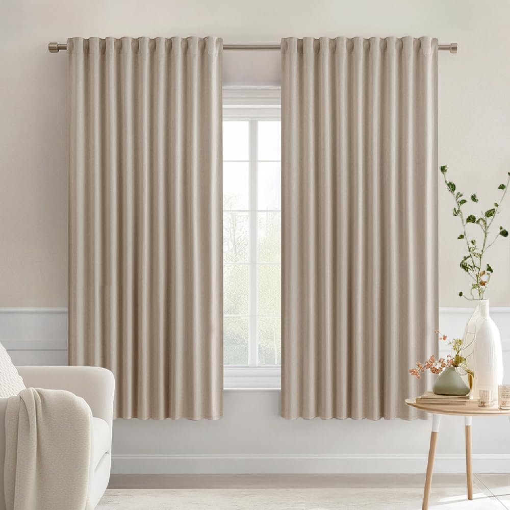 Miulee Taupe Back Tab Blackout Curtains 63 Inch Length 2 Panels Set for Living Room Bedroom Privacy, Rod Pocket/Pinch Pleat Thermal Insulat…