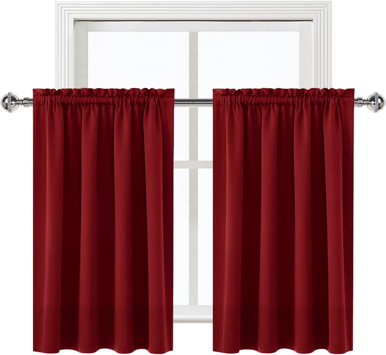 DWCN Burgundy Blackout Curtains for Small Window, Thermal Insulated Energy Saving Room Darkening Curtains for Kitchen/Bedroom (W42 x L36…
