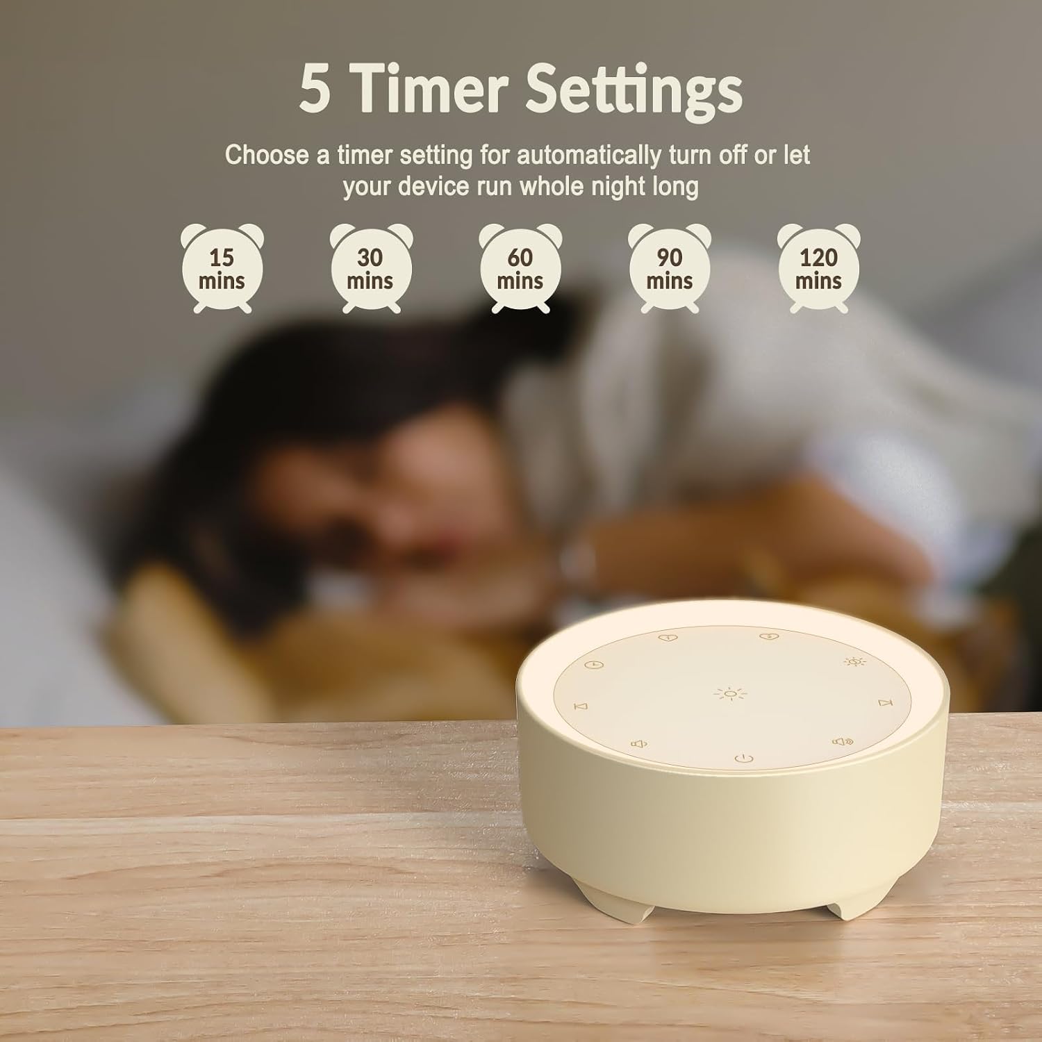 Kipcush® White Noise Machine for Baby and Adults, 20 Soothing Sleep Sounds, Custom Shortcut Buttons, Warm Night Light, 8 Hour Timer