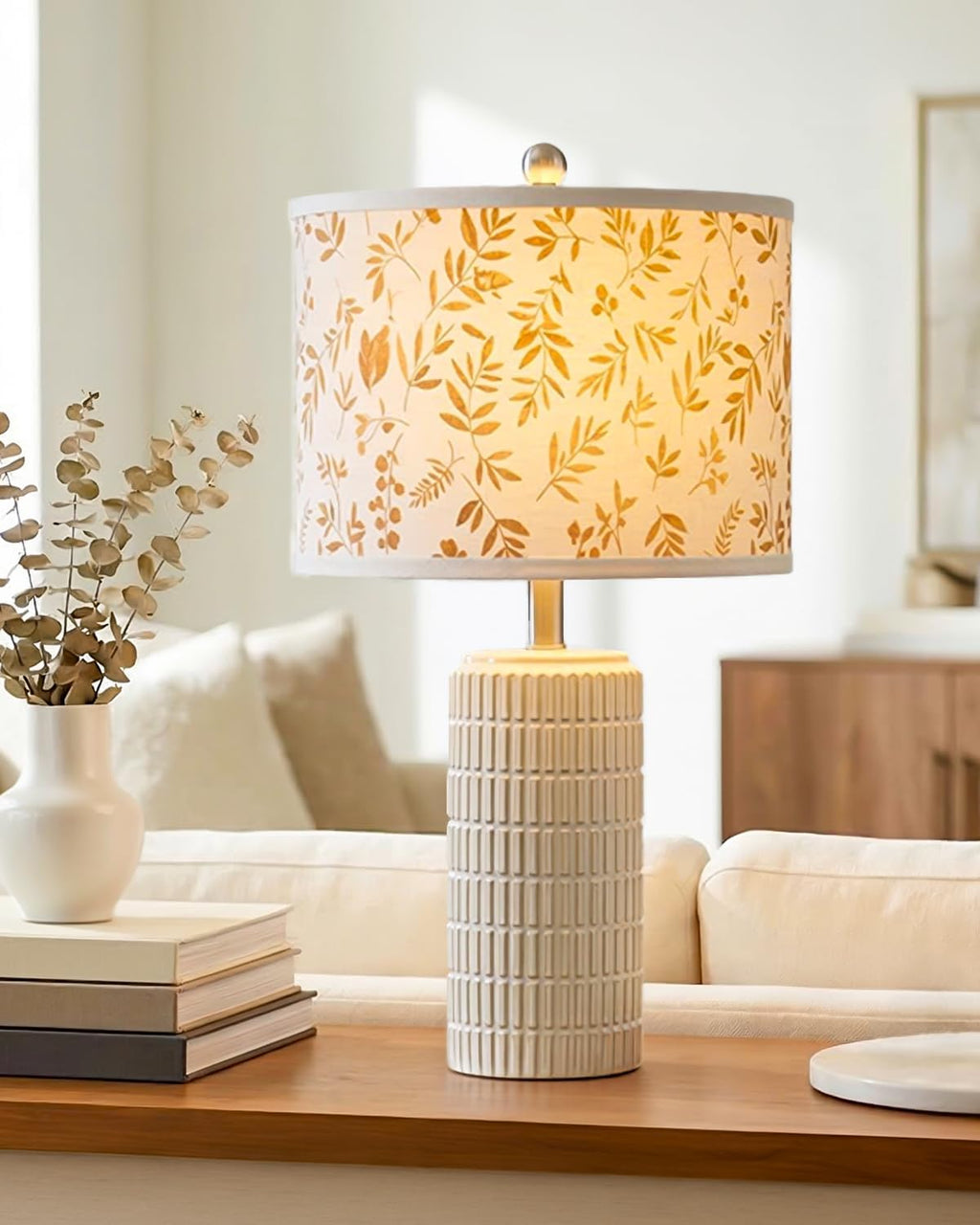 PoKat 23'' Dried Flowers Table Lamp for Bedroom Nightstands, Birthday Gifts for Women Mom, House Warming Gifts New Home Decor, Ceramic…